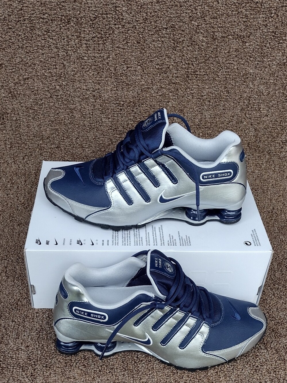 Nike Shox NZ 378341-402 Men's Size 9 Metallic Silver Midnight Navy